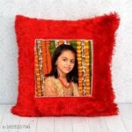 Personalized Red Square Shape Fur Pillow|